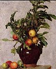 Foliage Canvas Paintings - Vase with Apples and Foliage